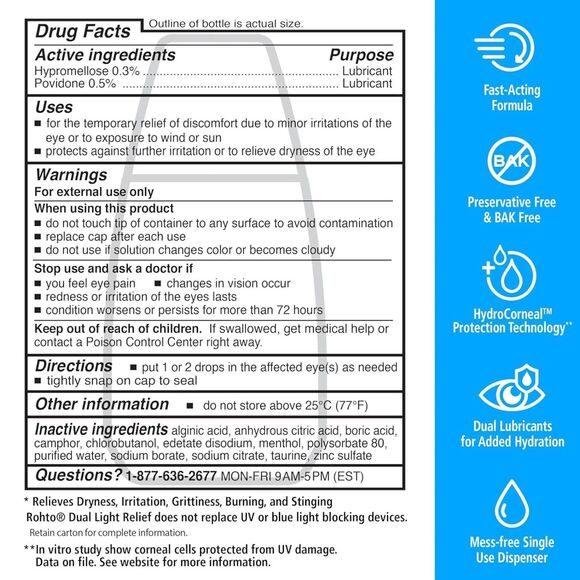 Rohto Dual Light Relief Cooling Lubricant Eye Drops, 0.6 fl oz, Dry Eye Relief - Picture 6 of 7